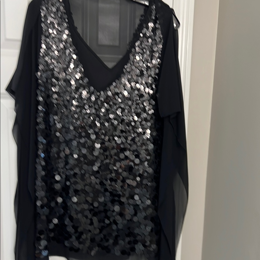 BCBGMaxAzria Black Sequin Blouse